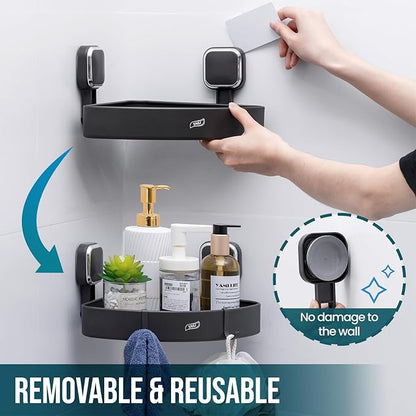 TAILI Corner Shower Caddy with Suction Cup Hooks, Aluminum Corner Shelf Basket,No-Drilling Rustproof for Kitchen and Bathroom, Wall Mounted Organizer Rack for Shampoo-Grey