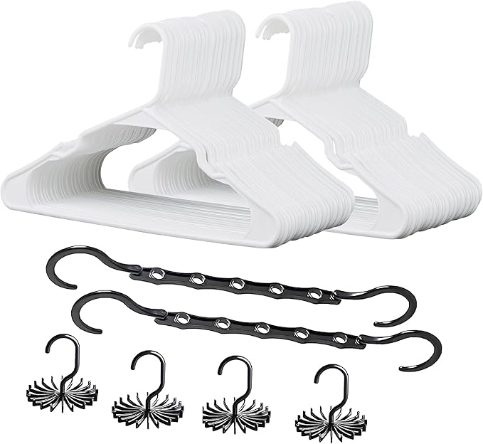 VECELO 50 Pack Plastic Hangers-Clothes Hangers Set with Shoulder Non Slip Notches for Closet Space Saving-Heavy Duty Coat Hanger,White