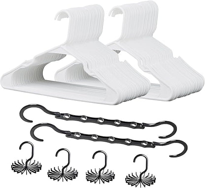 VECELO 50 Pack Plastic Hangers-Clothes Hangers Set with Shoulder Non Slip Notches for Closet Space Saving-Heavy Duty Coat Hanger,White