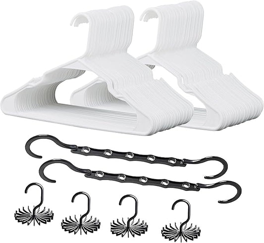 VECELO 50 Pack Plastic Hangers-Clothes Hangers Set with Shoulder Non Slip Notches for Closet Space Saving-Heavy Duty Coat Hanger,White