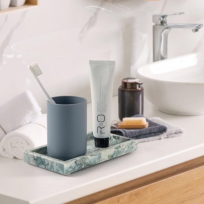 Natural Small Marble Vanity Tray, Luxury Stone Organizer for Bathroom & Kitchen | Holds Soap Dispenser, Jewelry, Perfume | Non-Resin, Non-Ceramic Décor