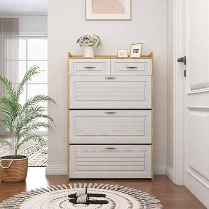 Shoe Cabinet for Entryway Hidden Shoes Storage Cabinet with 3 Flip Drawers, Tall Free Standing Shoe Organizer Rack for Foyer, Hallway