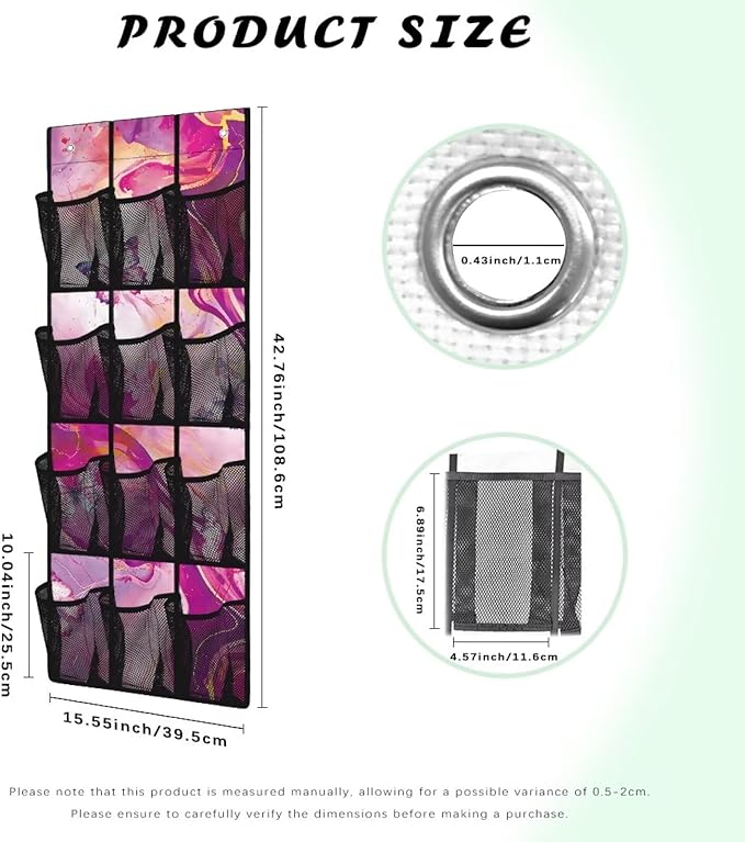 Pink Marble Over The Door Hanging Shoe Storage Pockets, Door Wall Storage Bag Clear Window Hanging Storage Bag Organizer