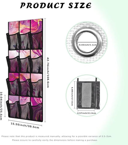 Pink Marble Over The Door Hanging Shoe Storage Pockets, Door Wall Storage Bag Clear Window Hanging Storage Bag Organizer