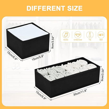 DIMJ Drawer Organizers, Set of 12 Clothes Drawer Organizer, Foldable Closet Drawer Organizer, Dresser Drawer Organizers Dividers for Baby Clothes, Socks, Belt, Tie (Black)
