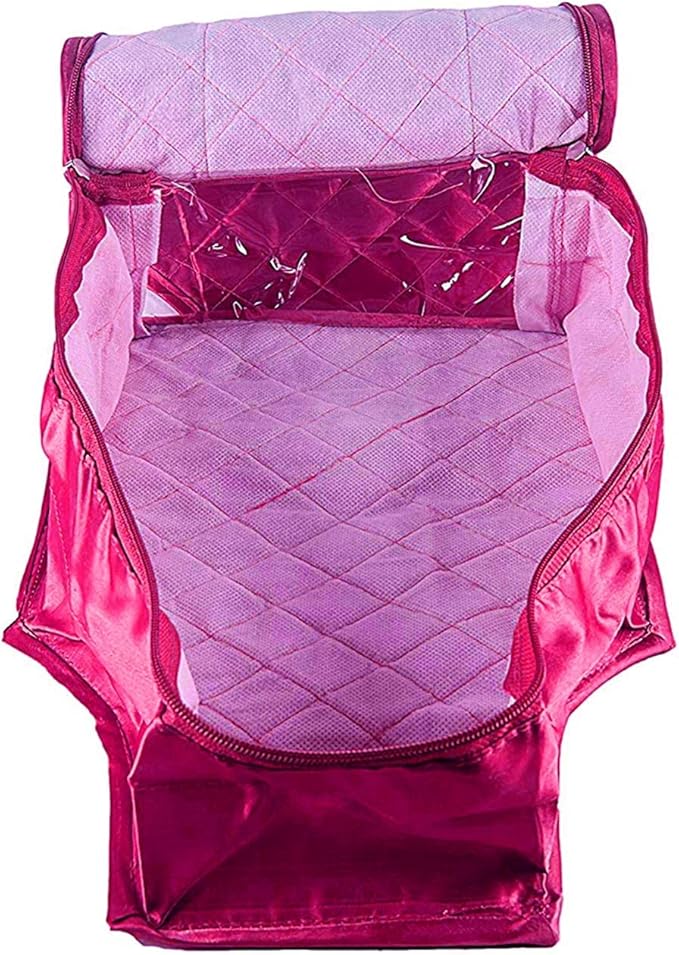 atorakushon 6 Piece Fabric Satin Blouse Cover Clothes Storage Bag Set With Transparent Window Wardrobe Garments Organizers (Pink)