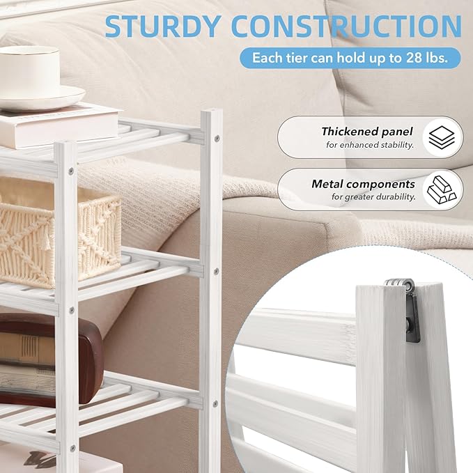 4 Tier Bamboo Shoe Rack Storage Organizer for Closet, Multifunctional Stackable Free Standing Shoe Shelf Organizer for Small Space,Entryway, Hallway, Bathroom27 x11 x26(White, 4 Tier)