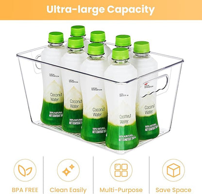 YIHONG Clear Plastic Storage Organizer Bins, 4 Pack Pantry Food Storage Bins with Handle for Kitchen,Refrigerator, Freezer,Cabinet Organization and Storage