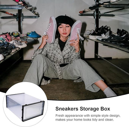 2 Pcs Drawer-style Shoe Storage Boxes Plastic Shoe Organizer Containers Stackable for Closet and Travel Storage Style