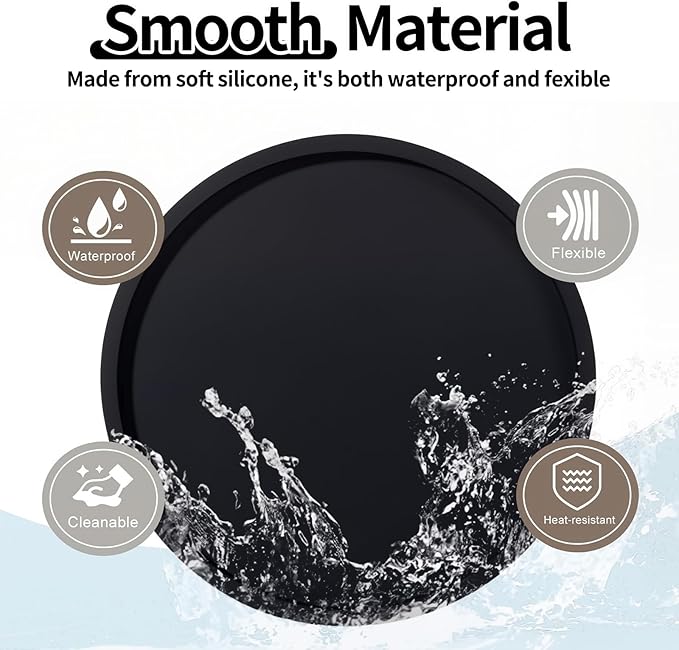 Silicone Bathroom Tray, 9" Round Black Vanity Organizer – Decorative Countertop Tray for Soap, Candle, Perfume, Kitchen & Coffee Table