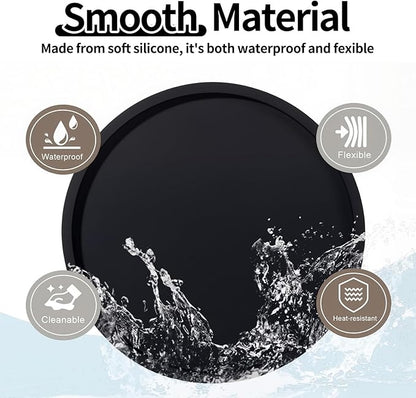 Silicone Bathroom Tray, 9" Round Black Vanity Organizer – Decorative Countertop Tray for Soap, Candle, Perfume, Kitchen & Coffee Table