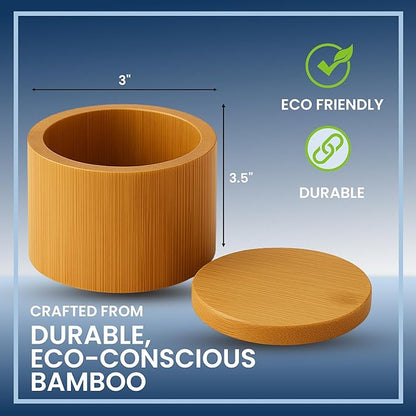 Bamboo Salt Containers with Magnetic Swivel Lids – 4Pcs Round Wooden Spice Storage Containers for Salt, Herbs, Flaky Salt & Seasonings Kitchen Countertop Storage