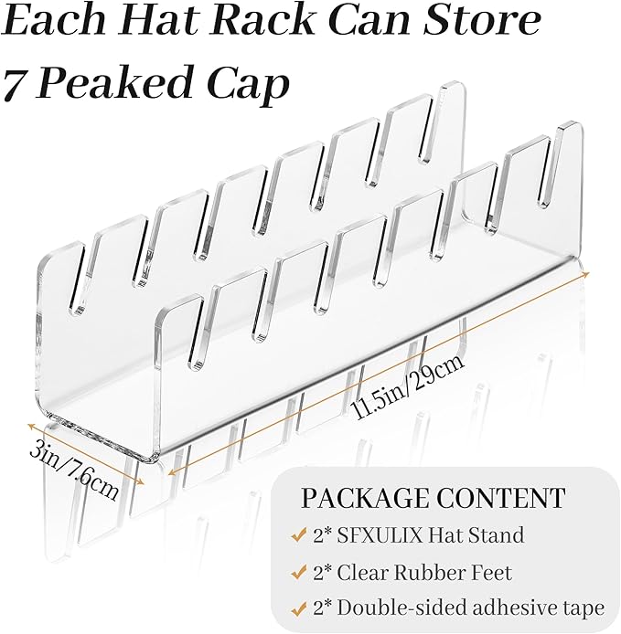 Hat Organizer 2 Pcs Hat Stand for Baseball Caps No Install Baseball Cap Holder Acrylic Hat Organizer for Baseball Caps for 14 Baseball Caps Hat Rack for Bedroom Closet Dresser (Clear)