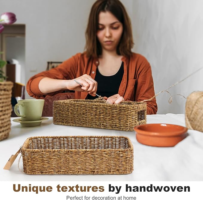 Resin Wicker Toilet Paper Basket: Water-Resistant Handmade Organizer - Natural Tan for Organic Back of Toilet Tank top & Scandinavian Kitchens 1pack