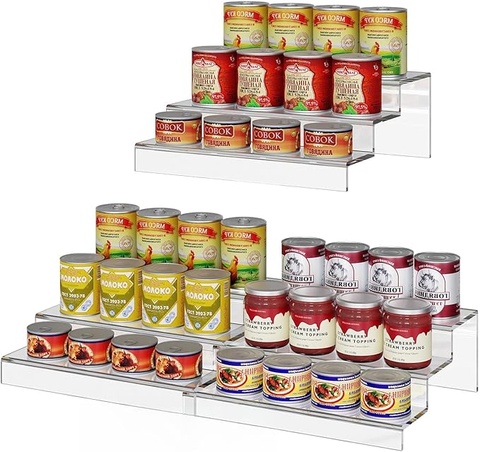 Adjustable Acrylic Can Rack Organizer for Pantry, 3 Tier Expandable Canned Storage Holder, Soda Can Dispenser Shelf Holds Up to 24 Cans, Clear Canned Display for Cabinet & Countertop (Patent Pending)