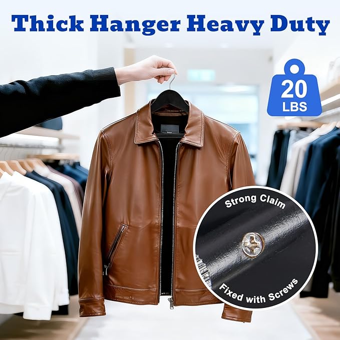 HOUSE DAY High-Grade Suit Hangers, Wide Shoulder Wooden Hangers with Non Slip Pants Bar, Smooth Finish 360° Swivel Hook Solid Wood Coat Hangers for Dress, Jacket, Heavy Clothes Hanger 6 Pack (Black)