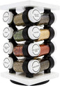 Orii 16 Jar Rotating White Spice Rack with Spices Included & 5-Year Spice Refill Program – Compact Countertop Spice Rack with Glass Jars