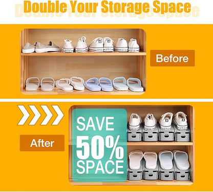 Neprock Shoe Slots Organizer, 20 Pack Adjustable Shoe Rack Stacker Storage Space Saver, Double Deck Shoe Rack Holder for Closet Organization (Grey)