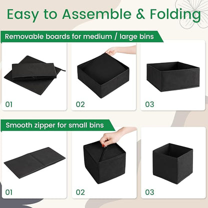 Criusia 16 Pack Underwear Drawer Organizer, Drawer Organizer Clothes, Foldable Cloth Storage Box Closet Dresser Drawer Divider Organizer for Clothes, Scarves (Black)