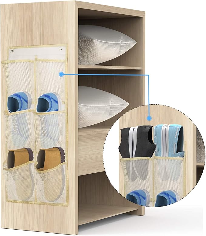 Wall Mounted Shoes Rack 2Pack/Can Store 6Pairs of Sneakers,with Sticky Hanging Mounts, Shoes Holder Storage Organizer Shelf,Door Shoe Hangers (SM06-Beige-2)
