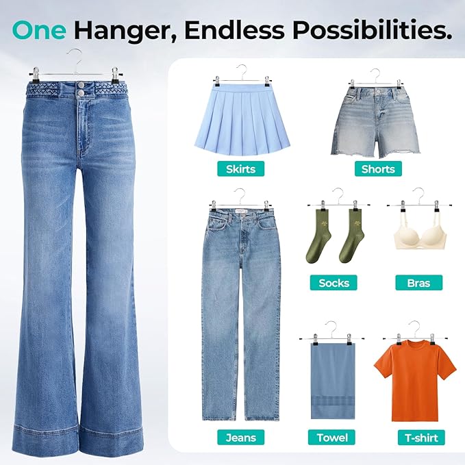 GoodtoU Pants Hangers 50 Pack - Pant Skirt Hangers with Clips, Metal Hanger with Clips for Skirt Shorts Trouser