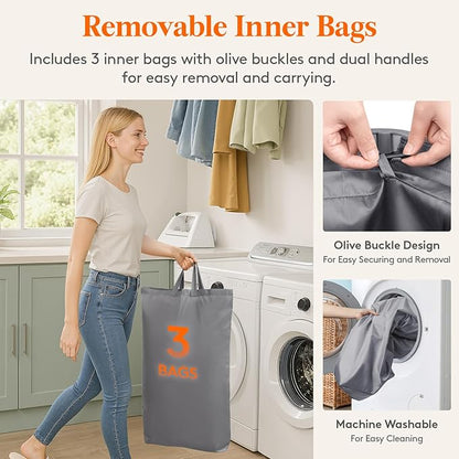 Lifewit 165L Large Laundry Basket with Lid, Laundry Hamper with Plastic Handles and Removable Bag, Foldable Tall Dirty Clothes Hampers for Laundry for Laundry Room, Bedroom, Bathroom, Dorm, Light Gray