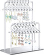 NiHome Acrylic Earring Holder with Unique Double-Tiered Design, Cute Miniature Clothing Hangers with Spacious Storage for 48 Pairs, Mirror-Finish Display for Home Vanity & Retail Showrooms (Silver)