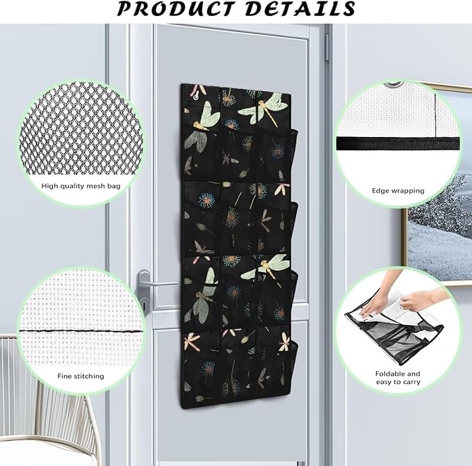 Dragonflies Hanging Storage Bags,Shoe Organizer Door Hanger,Space Saver Hanging Shoe Storage Hanging Bag,Unique Print