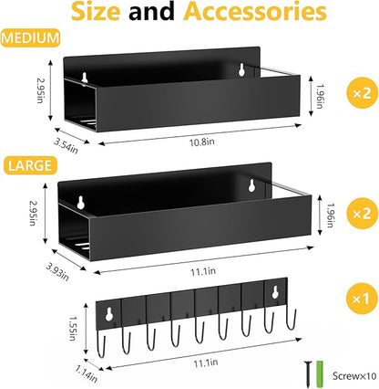 SMRCAD Magnetic Spice Rack for Refrigerator Seasoning Organizer for Spice Fridge Shelf storage Magnetic Shelf with Hook for Oven (BLACK, 5pack)