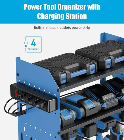 CCCEI Modular Power Tools Organizer Charging Station, Drills and Battery Storage Wall Mount, Garage Shop Organization, Anniversary, Birthday, Gifts for Men, Father, Blue, 1 Pack.