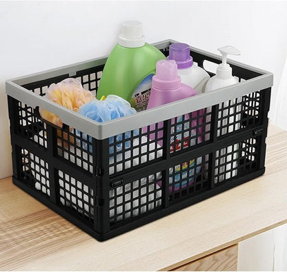 Kekow 3-Pack Black Plastic Collapsible Storage Basket, 42 L Folding Crates Storage