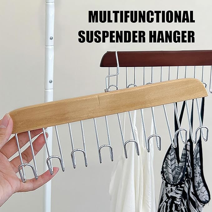 4 Wooden Belt Holder - Multifunctional Wooden Belt Hanger with 8 Metal Hooks - Wood Tie Scarf Rack Holder Hangers Organizer | for Hanging Belts,Tie,Scarves,neckties