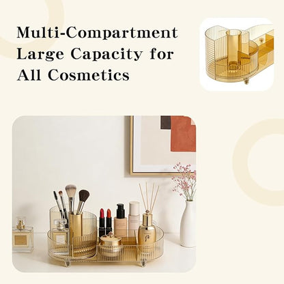 Rotating Makeup Organizer Desktop Cosmetic Storage Box 360° Rotation Beauty Organizer Rack Transparent Gold