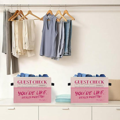 Trendy Preppy Pink Storage Box Bins, You're Like Really Pretty Guest Check Collapsible Storage Basket Organizer for Girls Room Laundry Room Apartment Clothes Books, Decor for Room