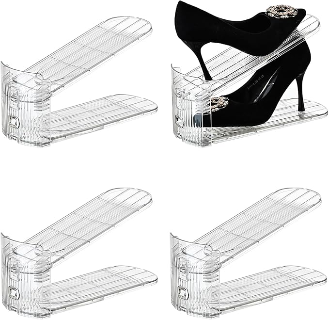 Shoe Stacker Shoe Rack Organizer for Closet Space Saver Storage Shoe Holder Organization,Transparent(5 * 11inch (Transparent, 4 pack)
