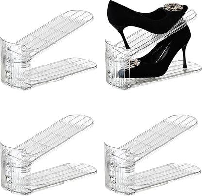 Shoe Stacker Shoe Rack Organizer for Closet Space Saver Storage Shoe Holder Organization,Transparent(5 * 11inch (Transparent, 4 pack)