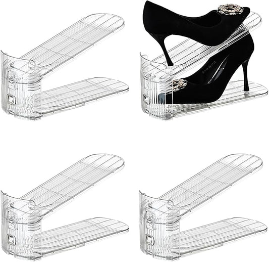 Shoe Stacker Shoe Rack Organizer for Closet Space Saver Storage Shoe Holder Organization,Transparent(5 * 11inch (Transparent, 4 pack)