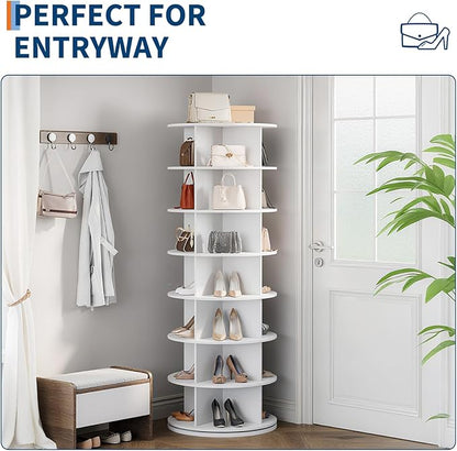 GarveeHome 7 Tier Rotating Shoe Rack Tower, 360° Revolving Free Standing Spinning Shoe Organizer, Vertical Spinning Shoes Display, Shoes Rack Storage Round Carousel, Rotate Shoes Closet Organization