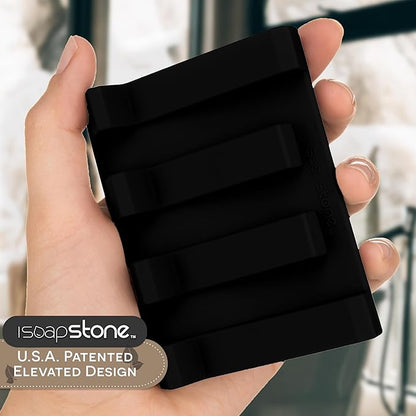 Silicone Soap Dish (USA Patented) Self Draining Bar Soap Holder for Shower Bathroom Sink, Drying Soap Dish Tray Sponge Holder Easy Cleaning Soap Saver Travel Accessories (Black, 2)