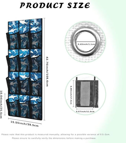 Shark Hanging Shoe Organizer,Shoe Organizer Door Hanger with 12 Mesh Large Pockets,Behind Door Shoes Hang Holder Rack
