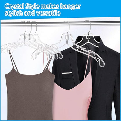 12 Pack Clear Plastic Hangers, 16.7 Inch Heavy Duty Hangers Clear Acrylic Hanger with 360 Swivel Metal Hook and Notches, Dress Hanger for Clothes Coat Shirts Dresses
