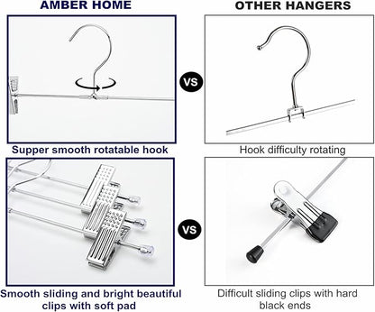 Amber Home 50 Pack Metal Pants Hangers with Clips, Heavy Duty Metal Skirt Hangers with 2-Adjustable Clips, Bottom Hangers for Shorts, Jeans, Trousers (50)