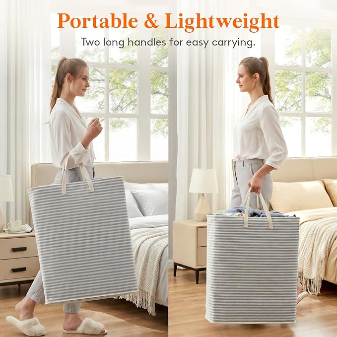 Lifewit 125L Large Collapsible Laundry Hamper, Tall Foldable Dirty Clothes Baskets Waterproof, Freestanding Design with Easy Carry Handles in Dorm Bedroom Bathroom College, Grey