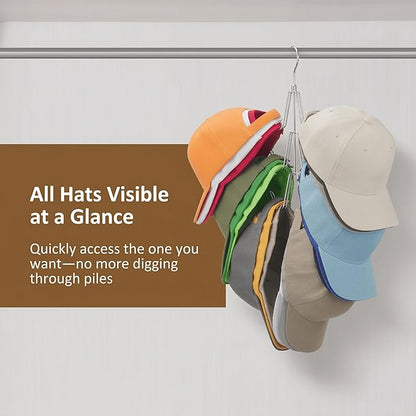 ZEDODIER Hat Organizer for Closet, Rotatable Hat Hanger Holds 18+ Baseball Caps, Space Saving Metal Hat Rack & Cap Holder, No Assembly Required, Hat Storage for Men Women, Silver, 1 Pack