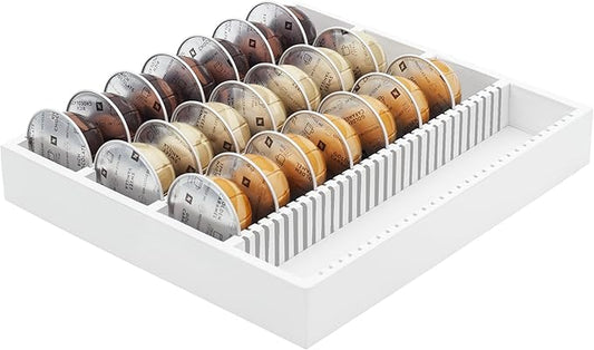 MinBoo Bamboo Coffee Capsule Storage Drawer Tray, Bamboo Drawer Insert Organizer Holds Coffee Pods, Compatible with Vertuoline Capsules, Suitable for Kitchen, Home, Office,White