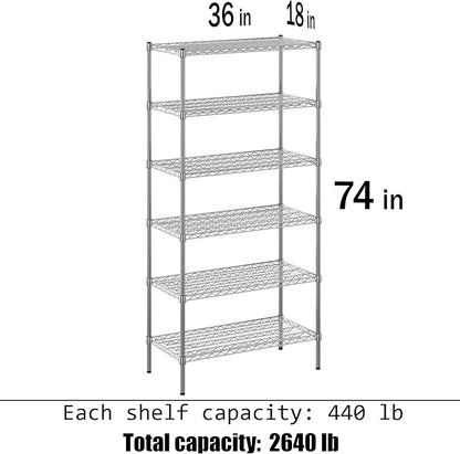 18" Deep x 36" Wide x 74" Height Wire Shelving Kit | 6-Tier | NSF Commercial Storage Rack Unit