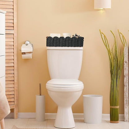 Toilet Paper Storage Basket Bathroom Counter Organizer Wicker Baskets for Organizing Cute Basket for Bedroom Nursery Room Kitchen Bathroom Decor -Black