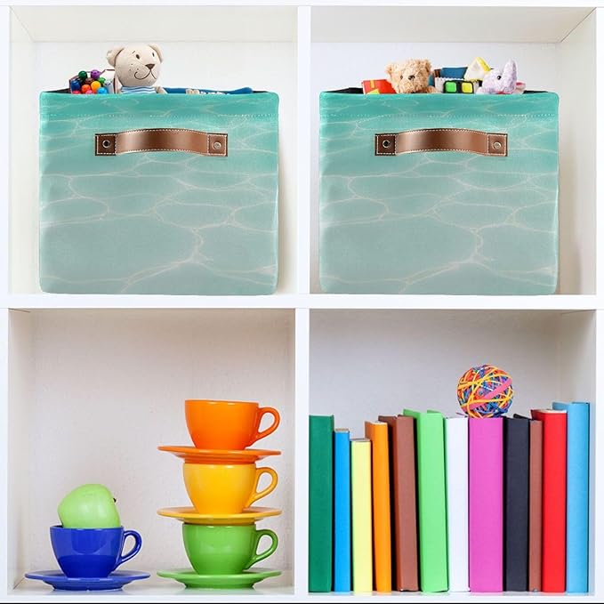 Sea Turtle Beach Large Storage Basket Cube Storage Bin Canvas Fabric Organizer Handles Collapsible Decorative for Clothes Toys Bedroom