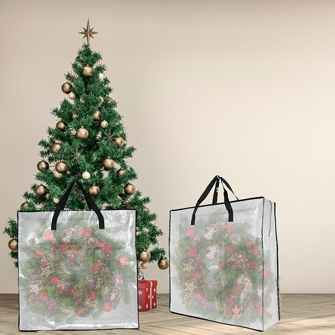 9 Pack Clear Storage Bags with Zipper and Handles, Blanket Bags For Closet Storage, Moving and Packing Supplies for College, Underbed Storage Organizer for Clothes Pillow Bedding Christmas Wreath