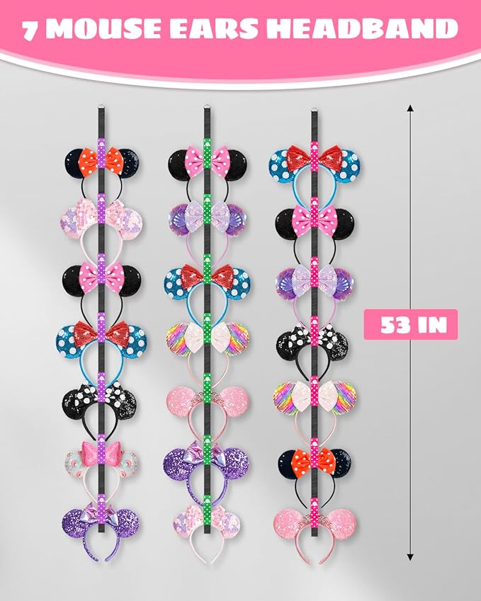 3 Pcs Mouse Ears Holder, Mouse Ear Headband Holder Organizer, Headband Storage Display Stand, Hanging Hair Accessory Rack for Girls Room Wall Decor